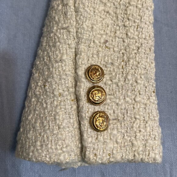 Maison Jules Women's Blazer Tweed Ivory Gold Button Size XL Jacket Wool Blend - Picture 4 of 12